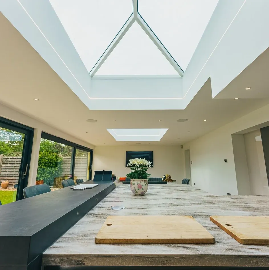A large open-plan space with a roof lantern, near completion A large open-plan space with a roof lantern, near completion